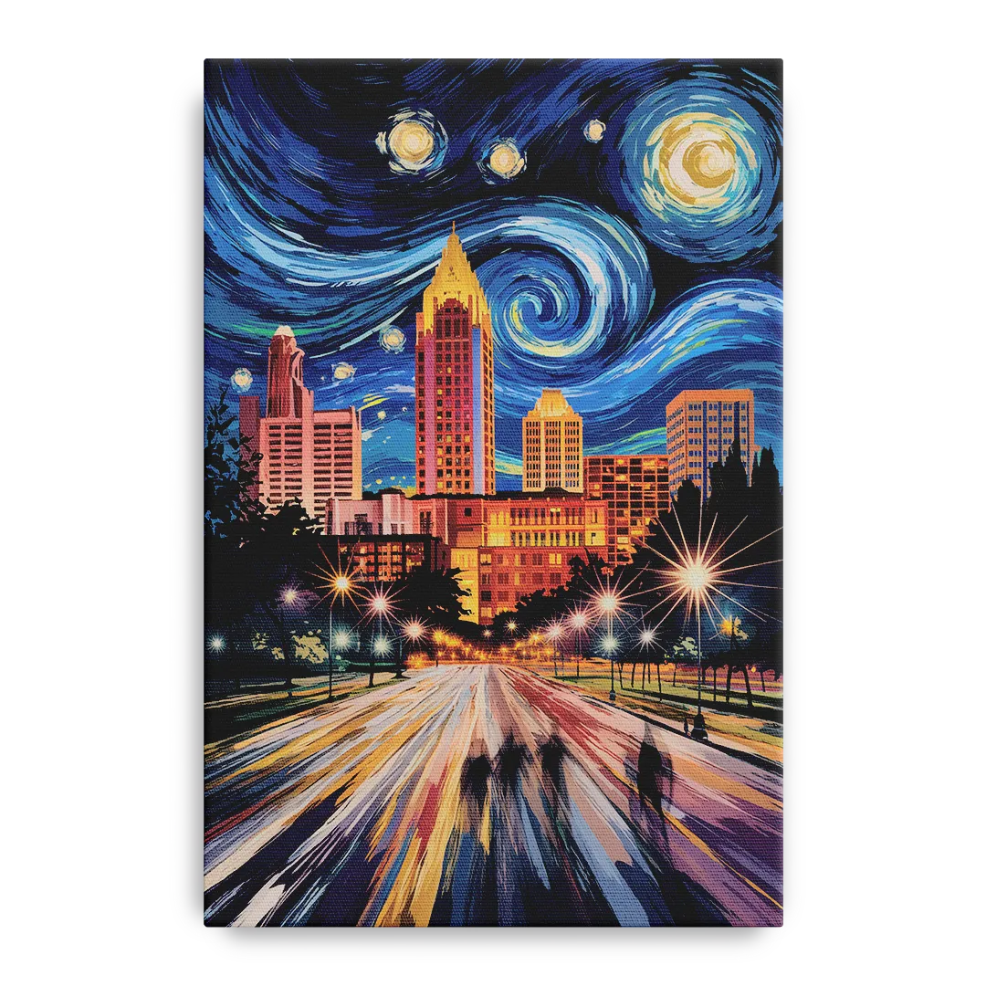 Raleigh Urban Night Lights - Canvas Wall Art