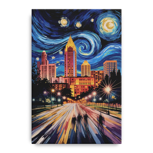 Raleigh Urban Night Lights - Canvas Wall Art