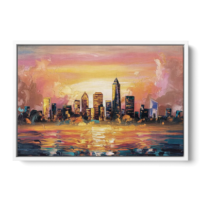 Salem Skyline Sunset - White Frame Canvas