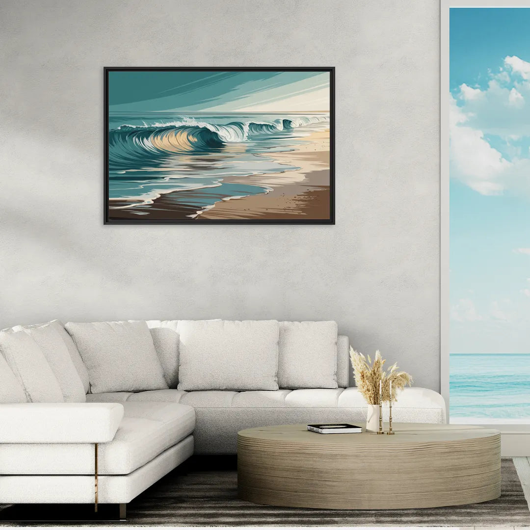 Galveston Ocean Waves - Living Room Black Frame Canvas