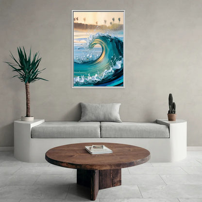 San Diego Ocean Waves - Living Room White Frame Canvas