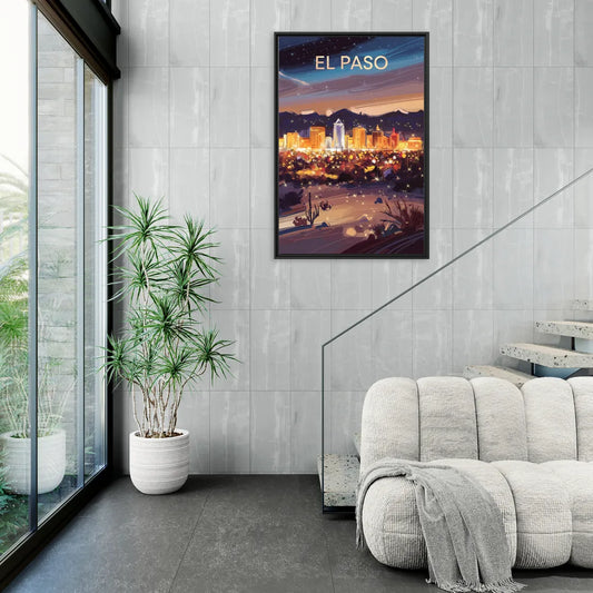 El Paso Night Lights - Living Room Black Frame Canvas