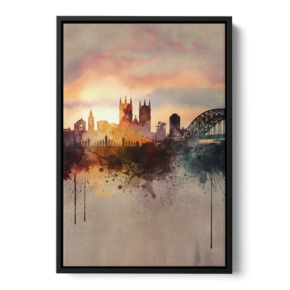 Durham Skyline at Sunset - Black Frame Canvas