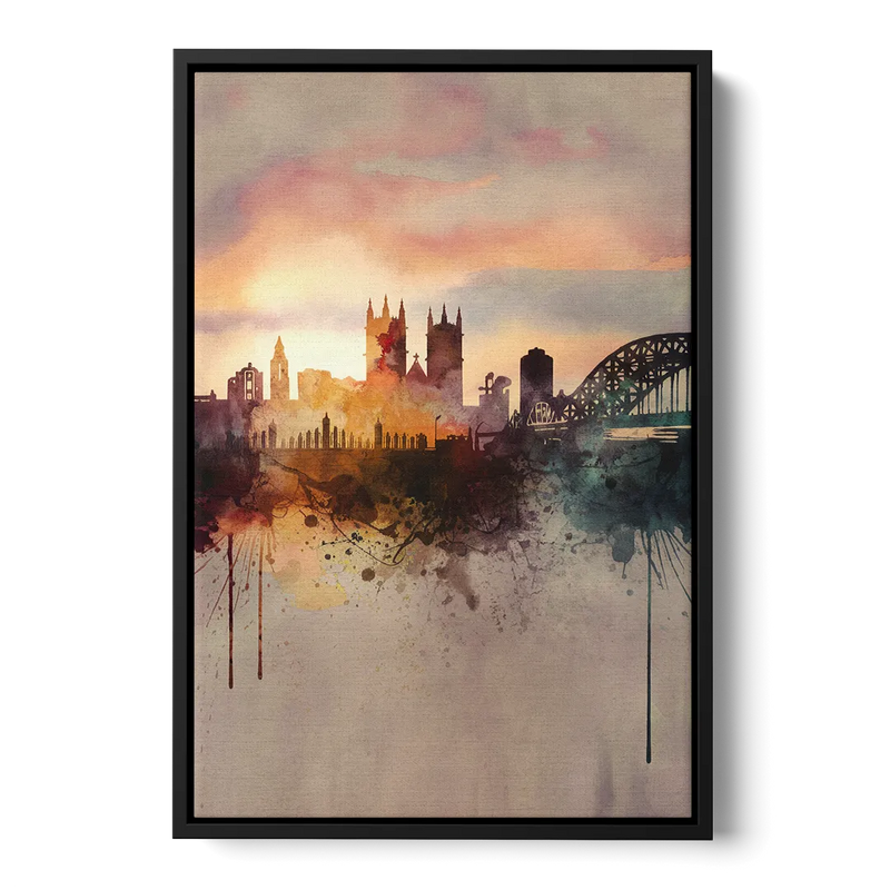 Durham Skyline at Sunset - Black Frame Canvas
