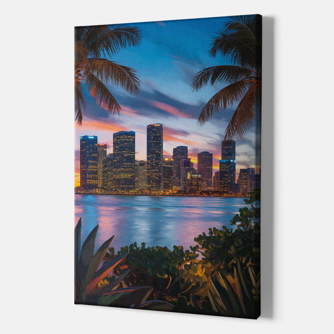 Miami Waterfront Skyline - Canvas Wall Art Indoor