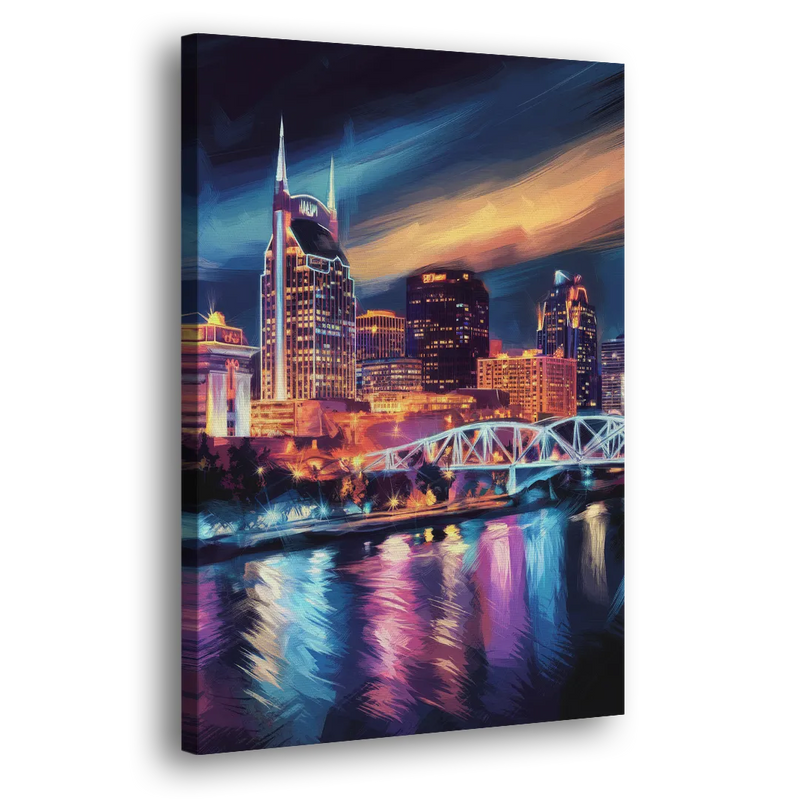 Nashville Bright Lights Skyline - Canvas Print Art Sides