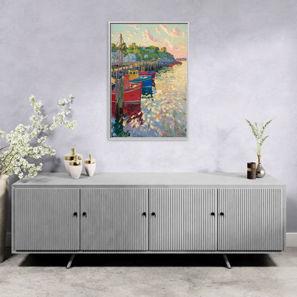 Bar Harbor Lobster Boats Harbor - Living Room White Frame Canvas