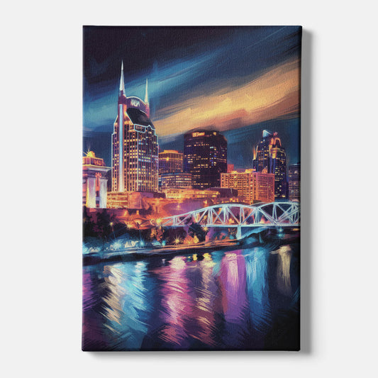 Nashville Bright Lights Skyline - Canvas Wall Art
