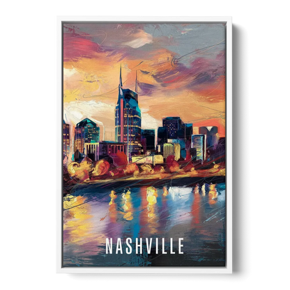 Nashville Artistic Skyline - White Frame Canvas