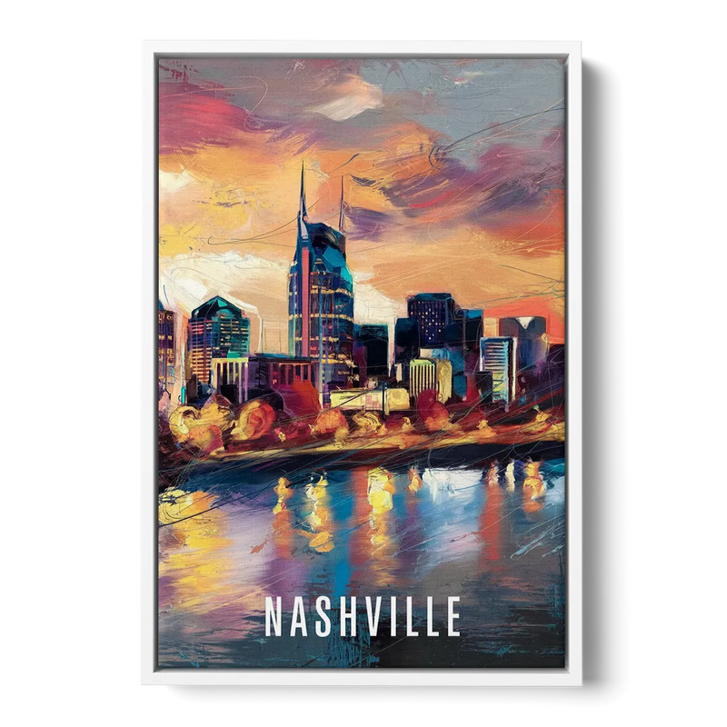 Nashville Artistic Skyline - White Frame Canvas