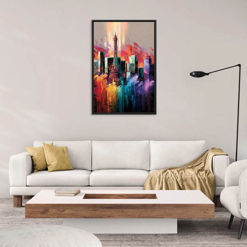 Las Vegas City Skyline - Living Room Black Frame Canvas