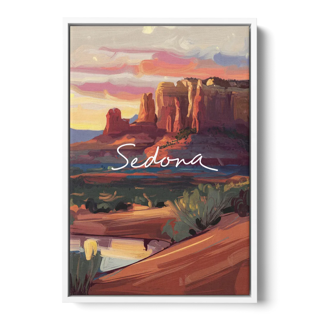 Sedona Red Rock Sunset - White Frame Canvas