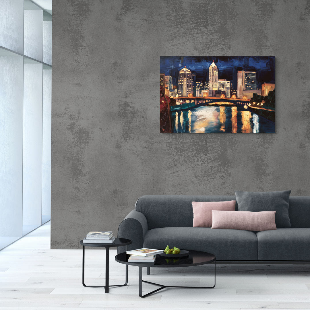 Columbus Nighttime Skyline - Canvas Wall Art Living Room