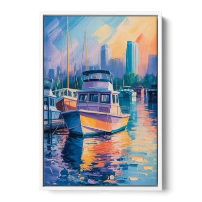 False Creek Boats - White Frame Canvas