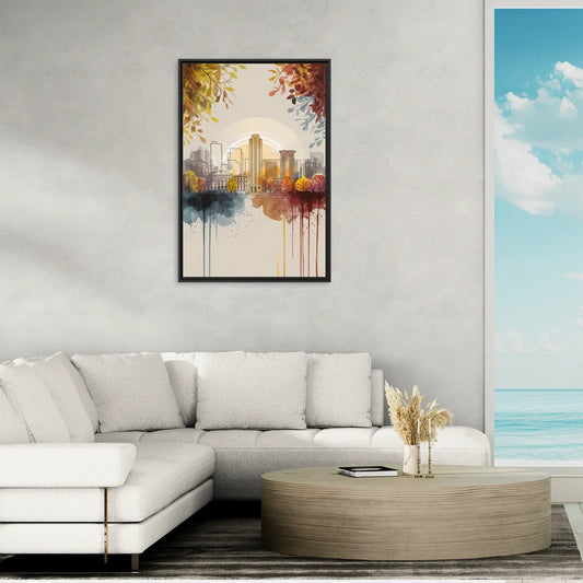 Buffalo Skyline in Autumn - Living Room Black Frame Canvas