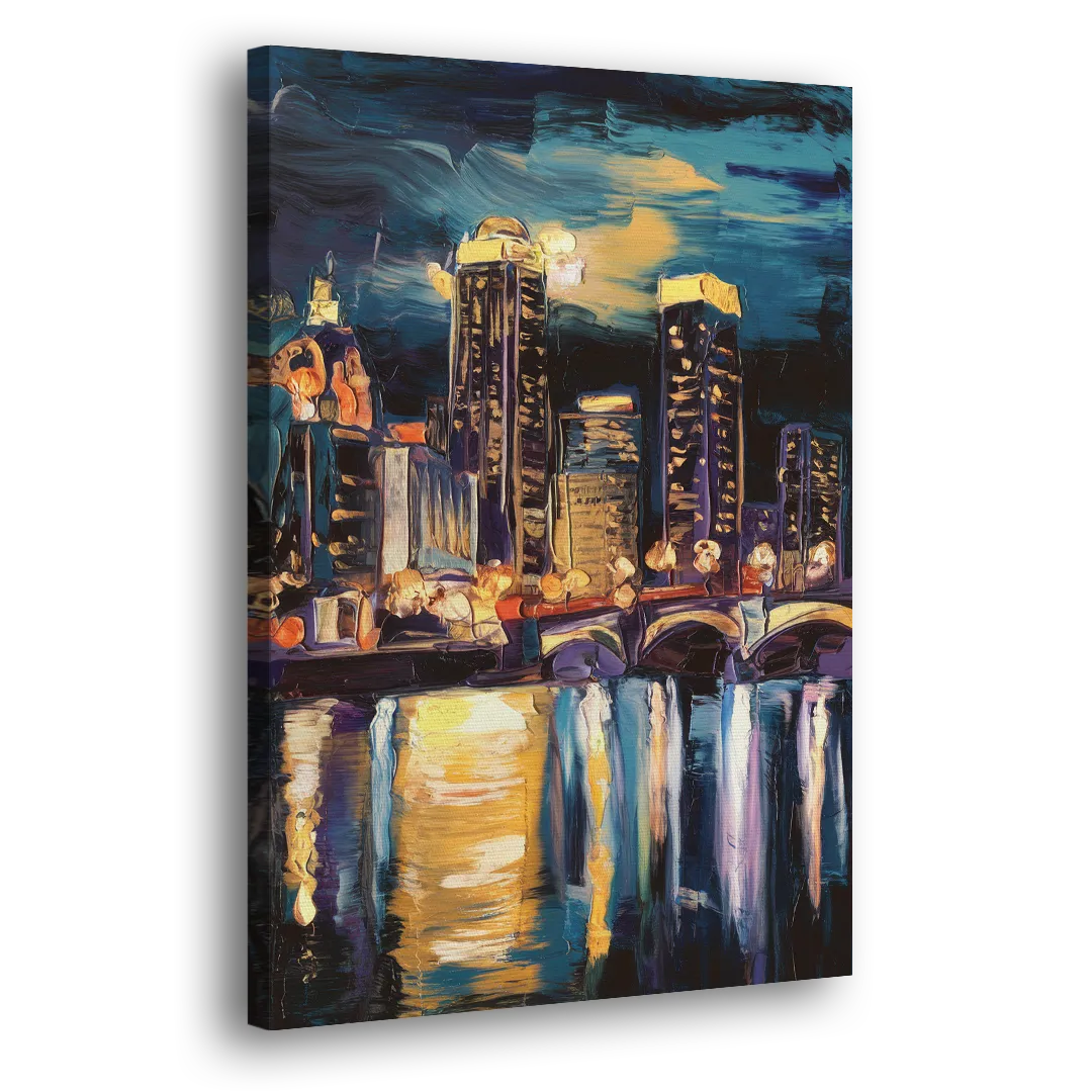 Grand Rapids Nighttime Skyline Glow - Canvas Print Art Sides