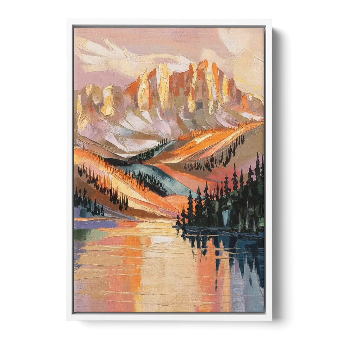 Vail Mountain Sunrise - White Frame Canvas