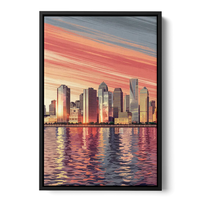 Jersey City Skyline and Hudson River - Black Frame Canvas