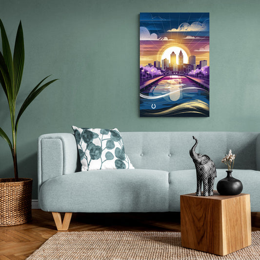 Indianapolis Skyline with Colts Theme - Canvas Wall Art Living Room