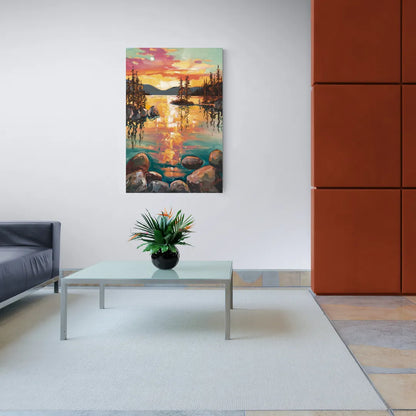 Lake Tahoe Sunset Reflections - Canvas Wall Art Living Room