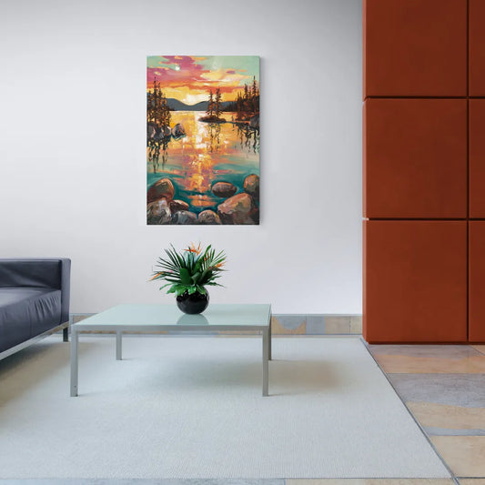 Lake Tahoe Sunset Reflections - Canvas Wall Art Living Room