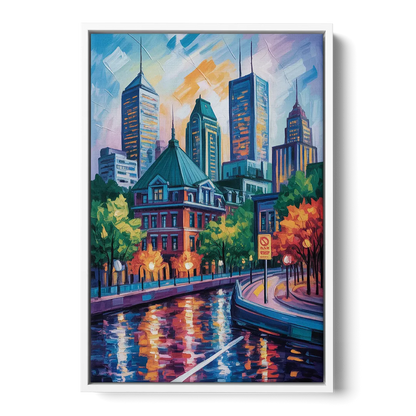Montreal Cityscape - White Frame Canvas