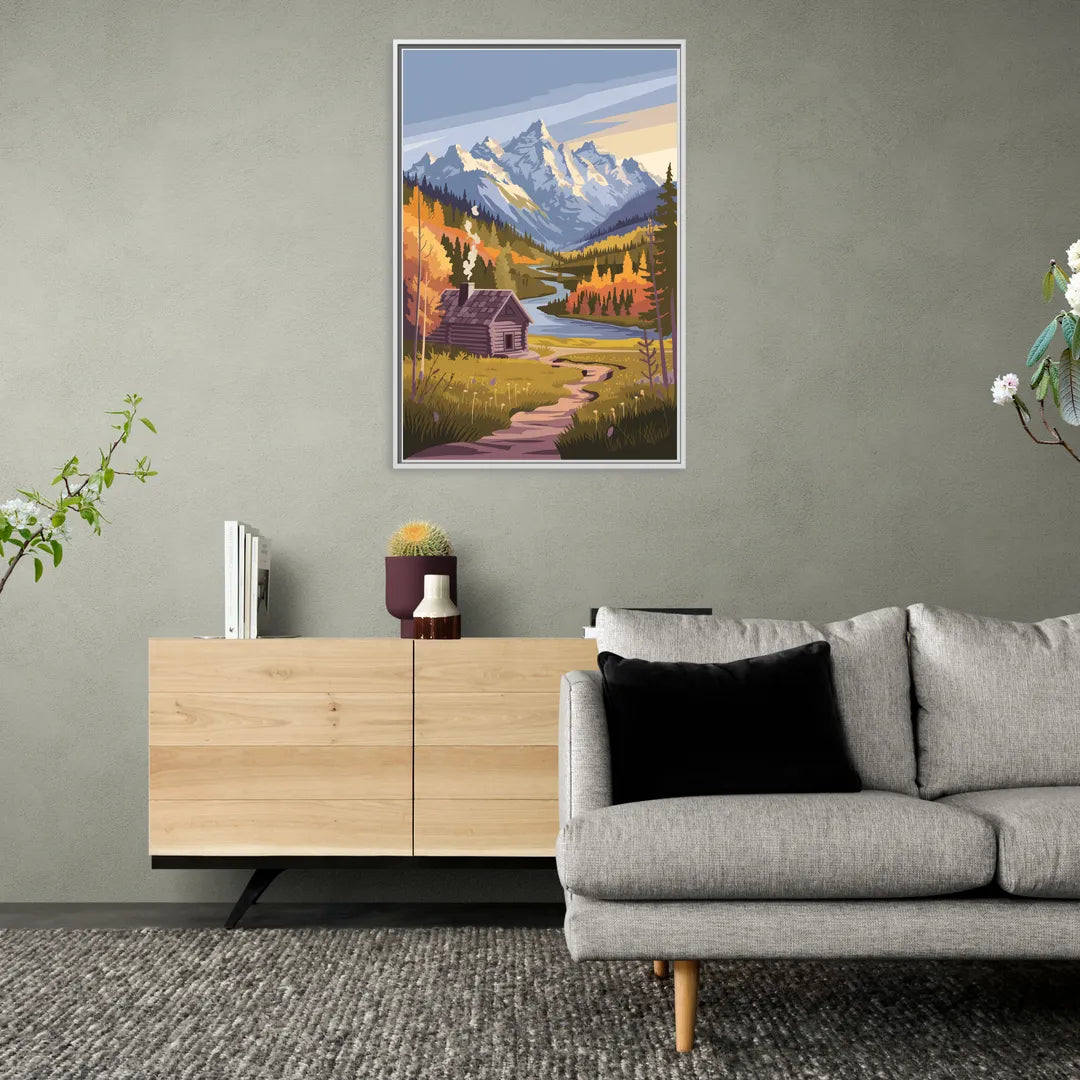 Jackson Hole Mountain Views - Living Room White Frame Canvas