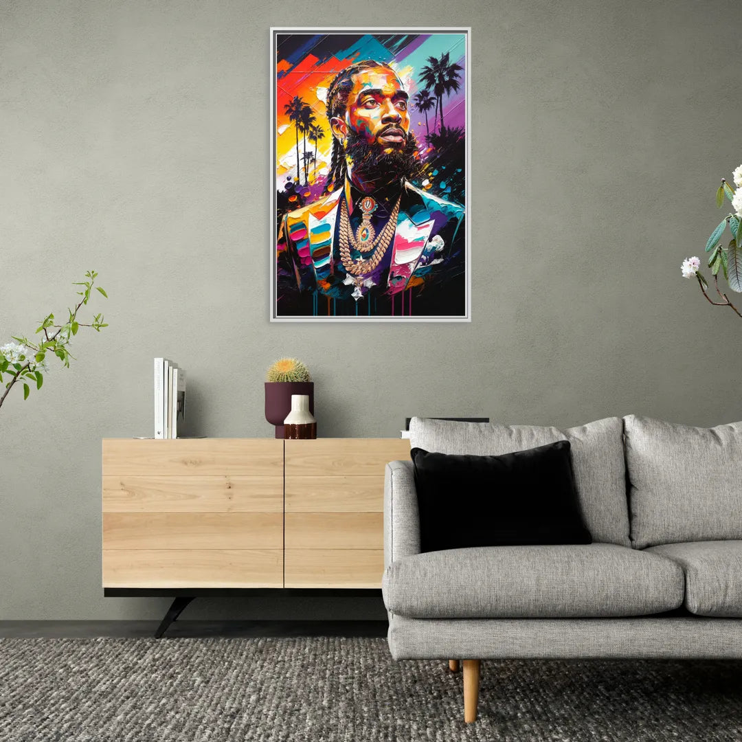 Los Angeles Nipsey Hussle Tribute - Living Room White Frame Canvas