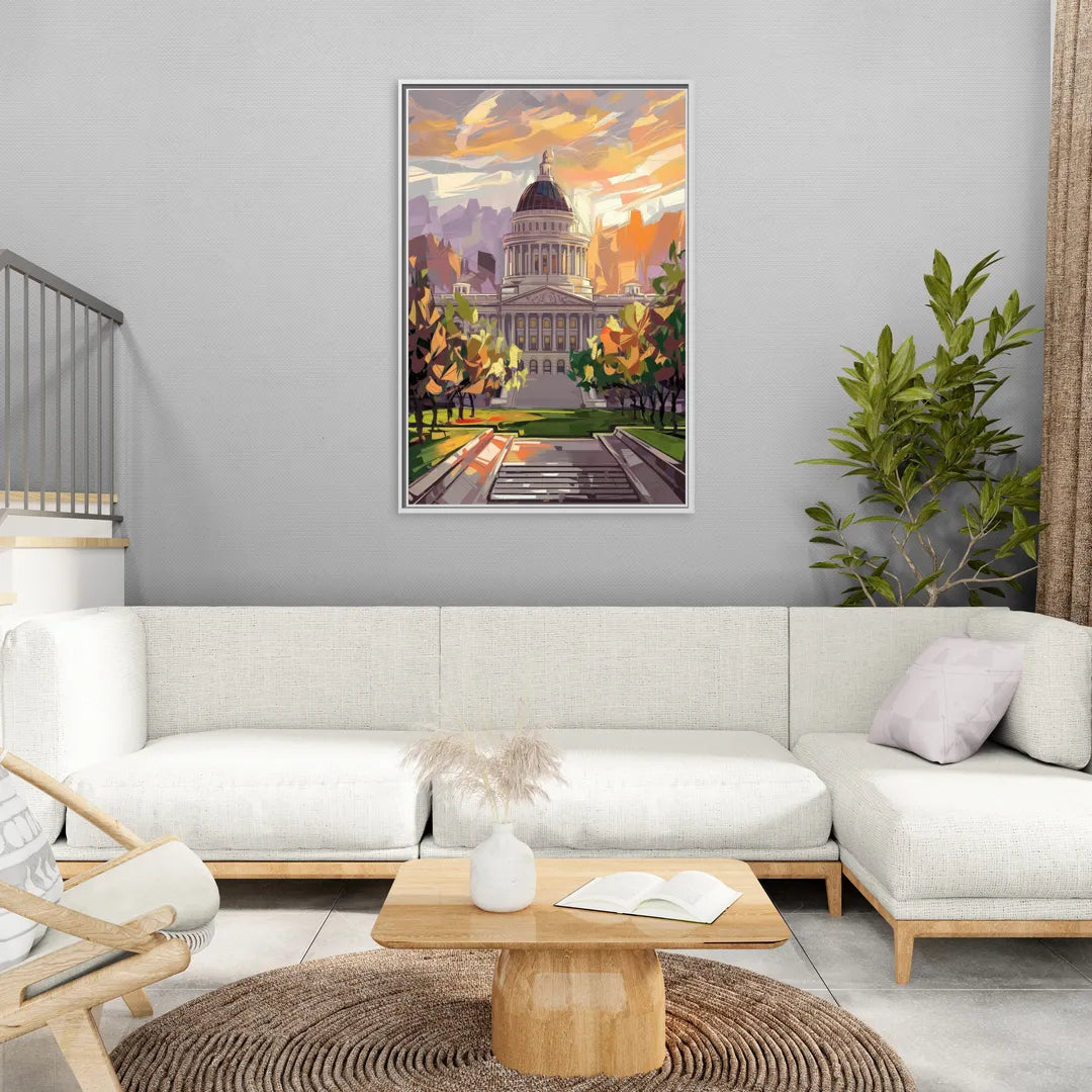 Salt Lake City Capitol Building - Living Room White Frame Canvas