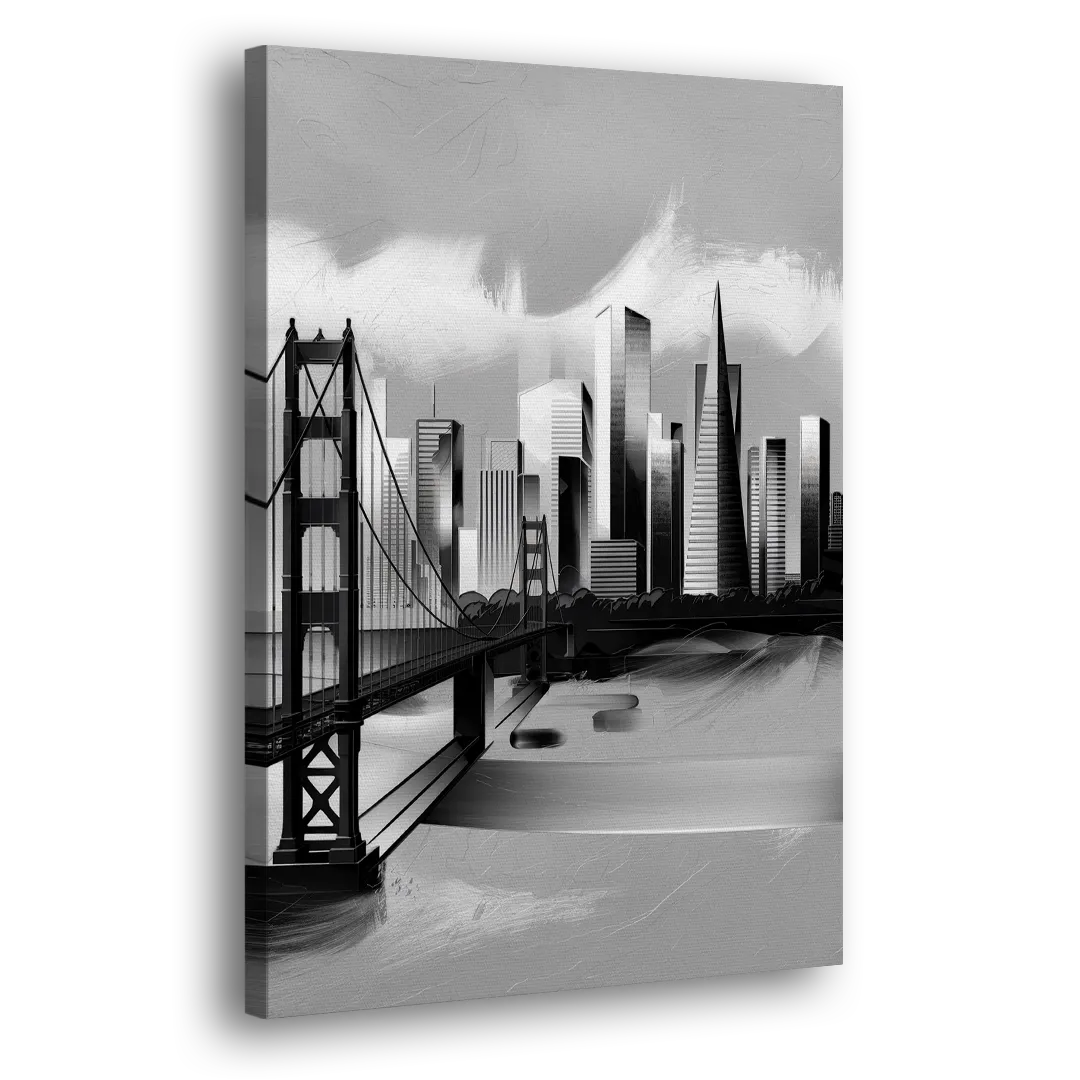 San Francisco Black and White Skyline - Canvas Print Art Sides