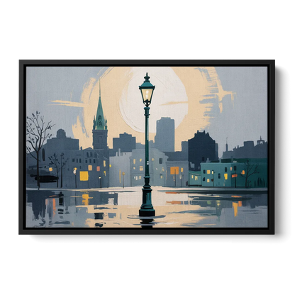 Quebec City Street Lamps - Black Frame Canvas