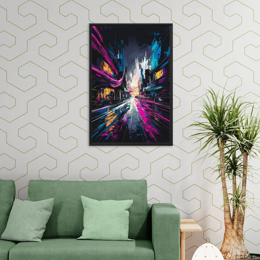 Norfolk Neon District Vibes - Living Room Black Frame Canvas