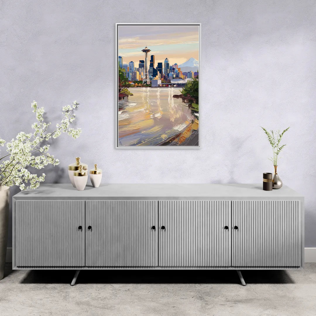 Seattle Nature Meets City - Living Room White Frame Canvas