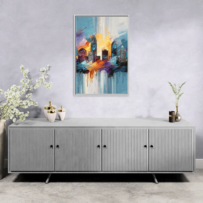 Charlotte Skyline and Panthers Pride - Living Room White Frame Canvas