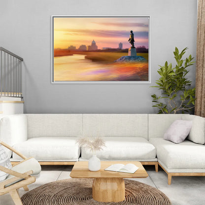 Wichita Skyline Sunset - Living Room White Frame Canvas