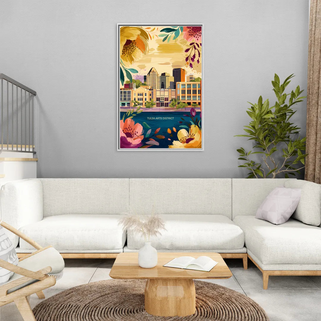 Tulsa Arts District - Living Room White Frame Canvas