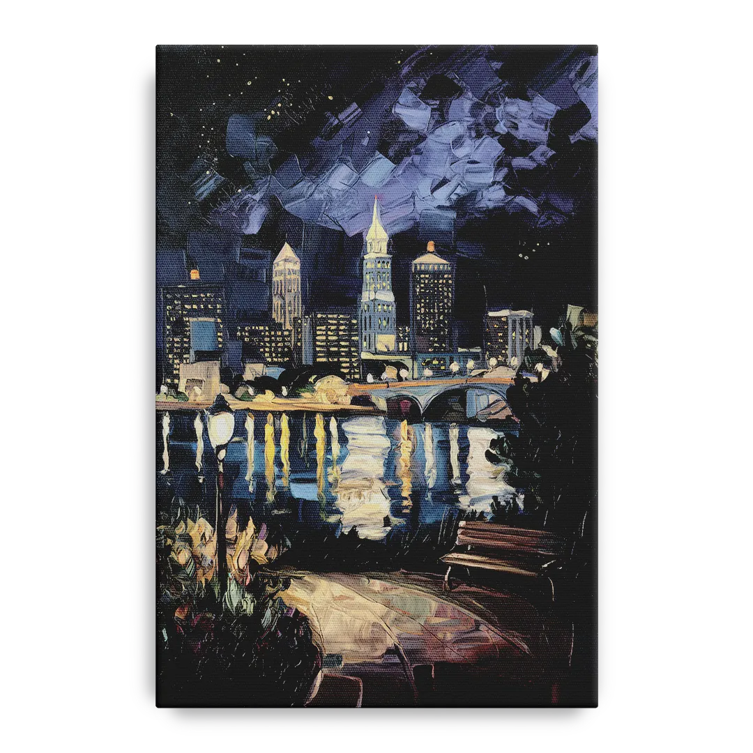 Cleveland Nighttime Lights - Canvas Wall Art