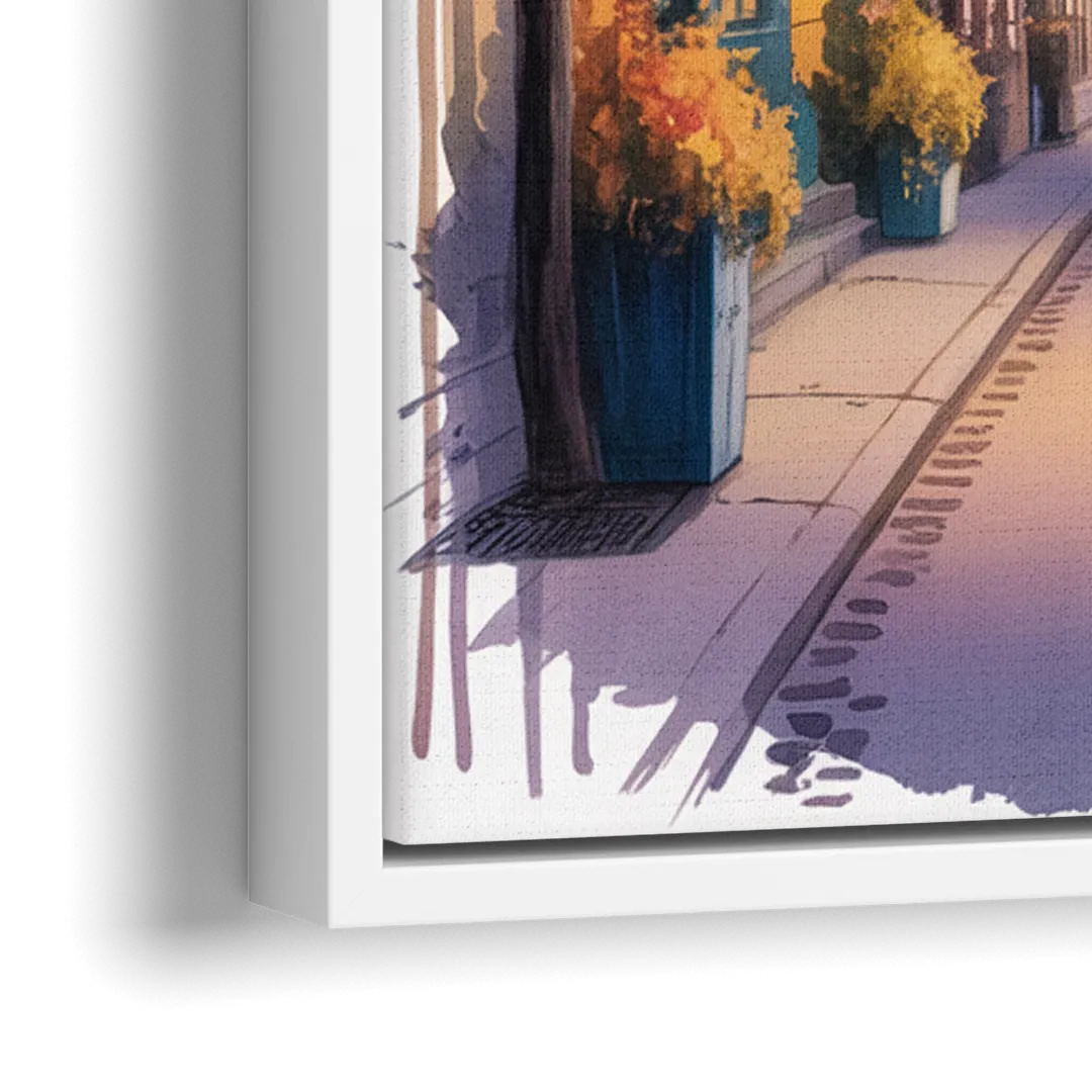 Quebec City Lantern Glow - Close-Up White Frame Canvas