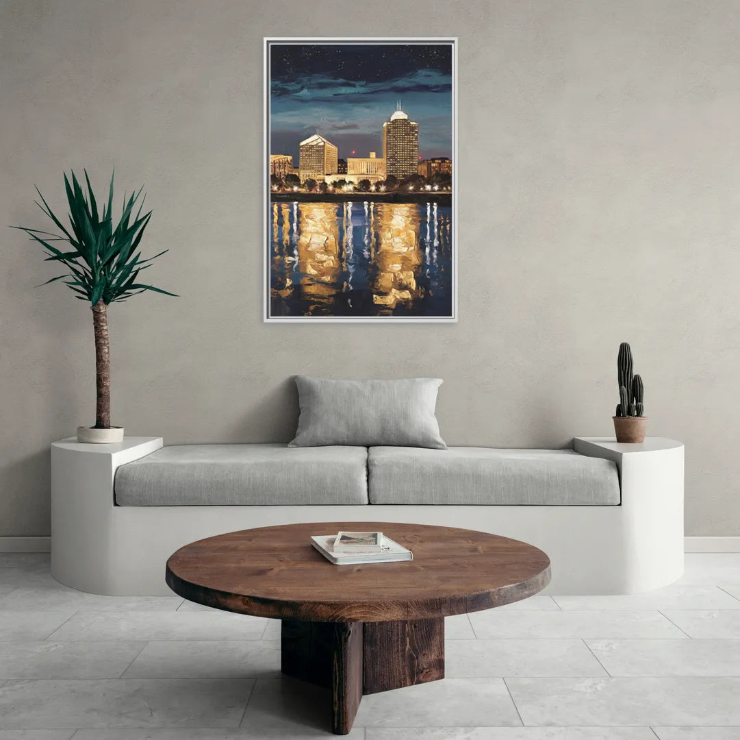 Arlington Night Lights - Living Room White Frame Canvas