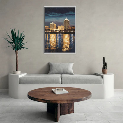 Arlington Night Lights - Living Room White Frame Canvas