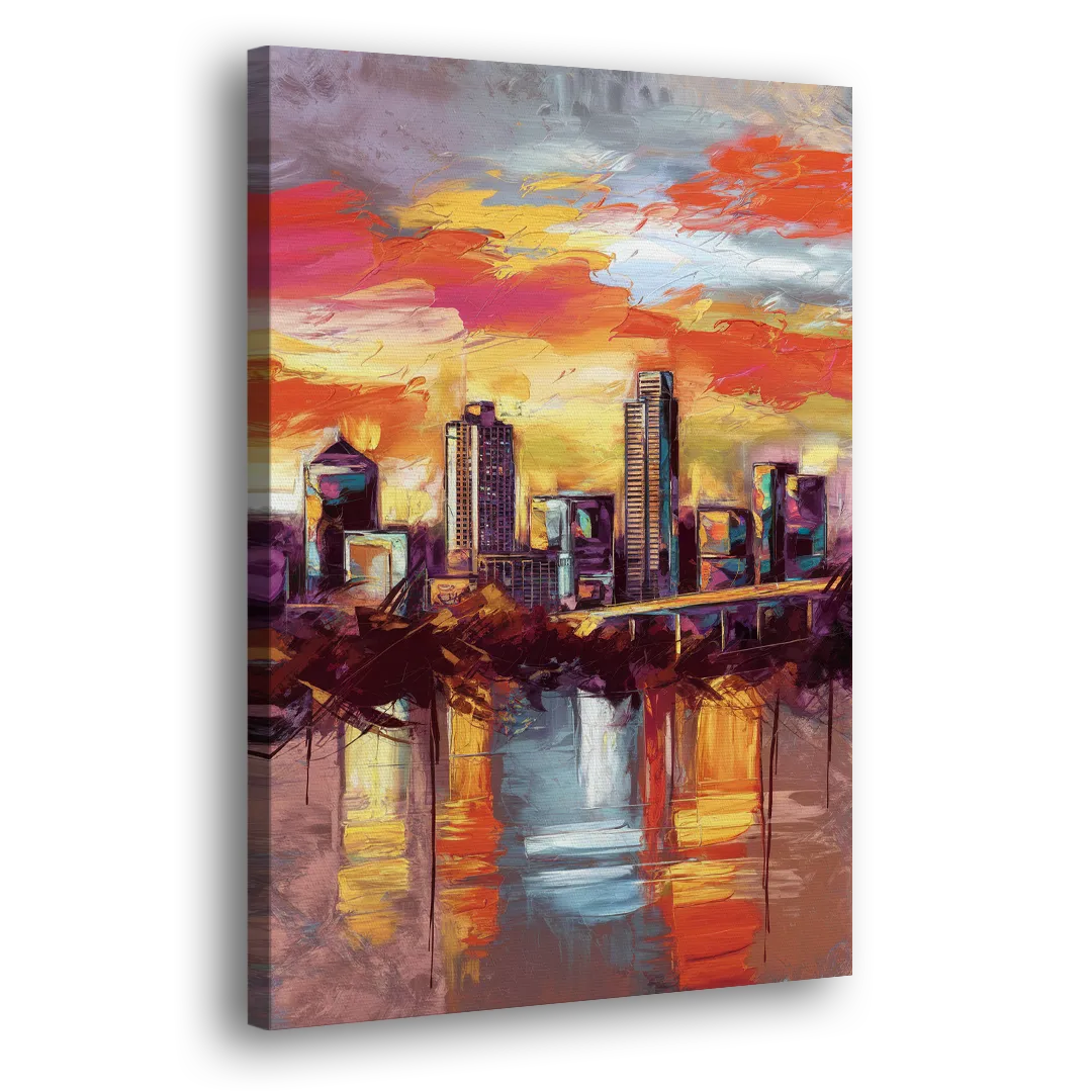 Austin Sunset Over Skyline - Canvas Print Art Sides
