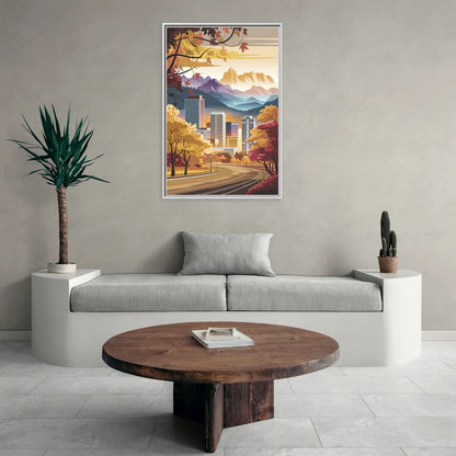 Denver Cityscape in Autumn - Living Room White Frame Canvas