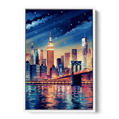 New York City Night Lights - White Frame Canvas