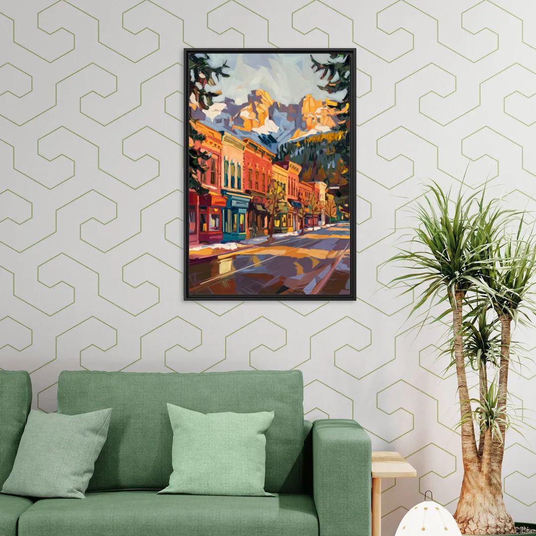Telluride Downtown Charm - Living Room Black Frame Canvas
