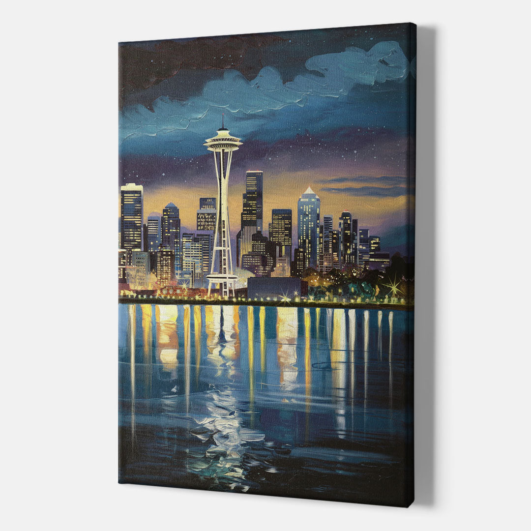 Seattle Skyline Reflection - Canvas Wall Art Indoor