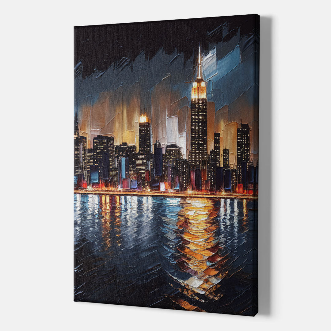 New York City Skyline by Nightfall Hudson - Canvas Wall Art Indoor