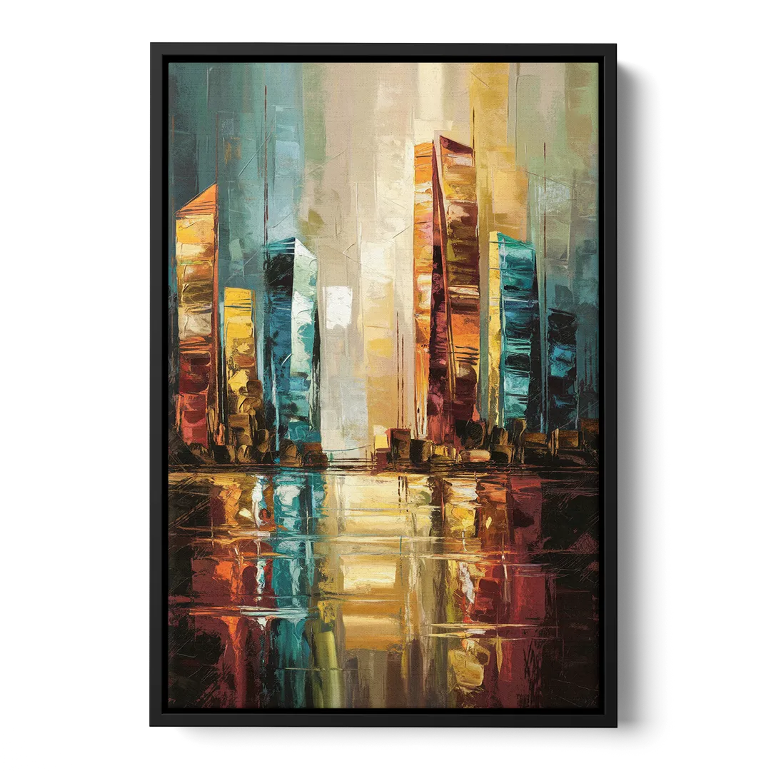 Mobile Abstract Cityscape Modern - Black Frame Canvas