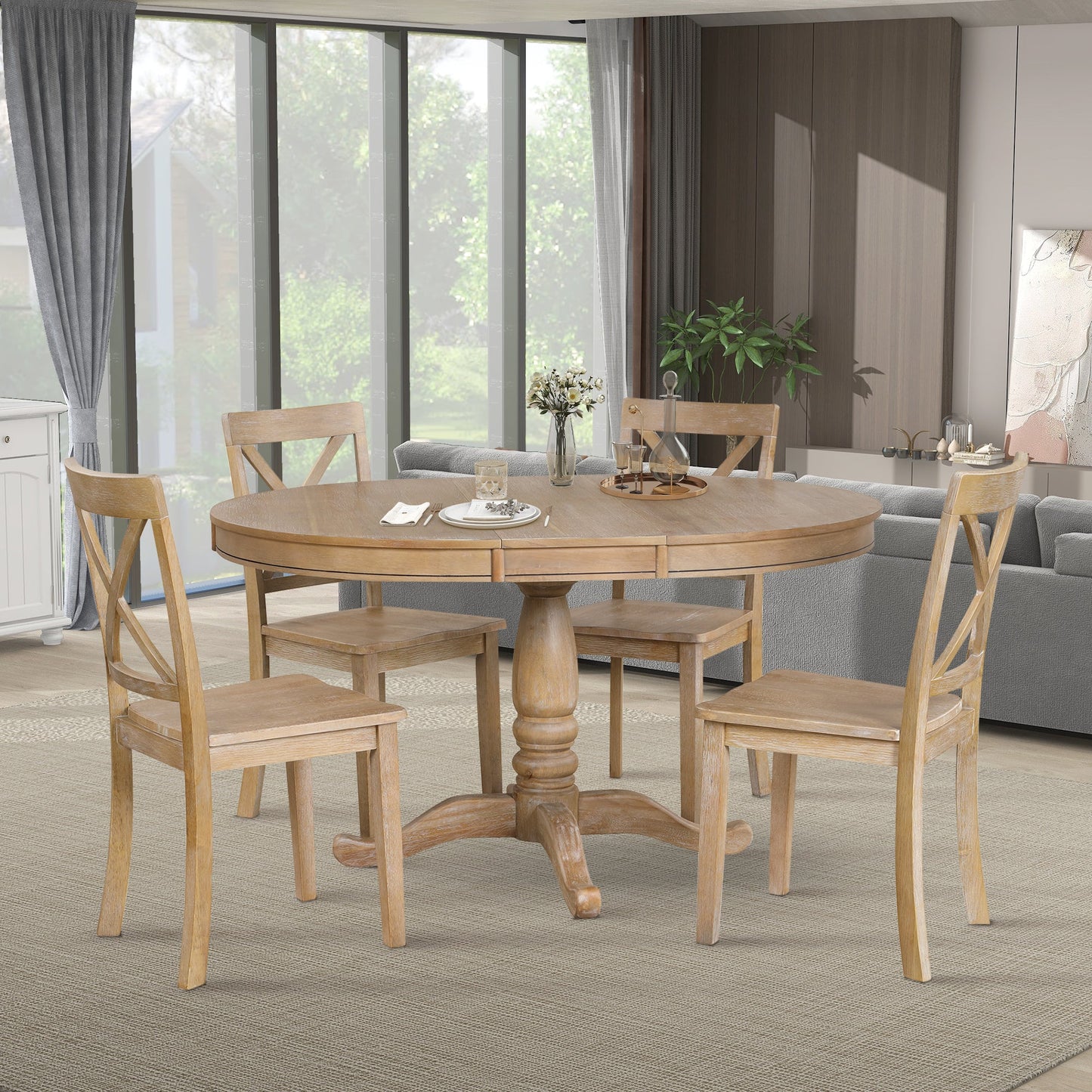 Elegant 4-Person Round Dining Table Set with Matching Chairs