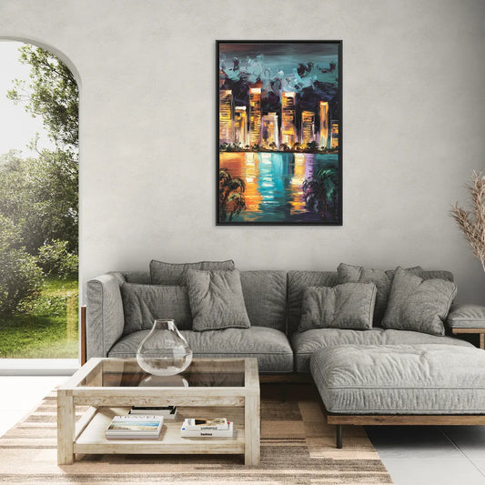 Fort Lauderdale Downtown Lights - Living Room Black Frame Canvas