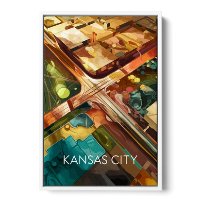 Kansas City Aerial View - White Frame Canvas